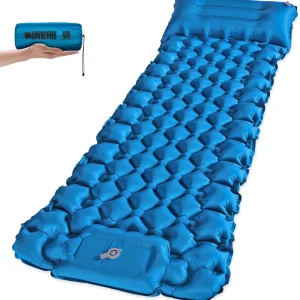 Ultralight Self-Inflating Camping Pad Mat with Built-in Foot Pump- Blue