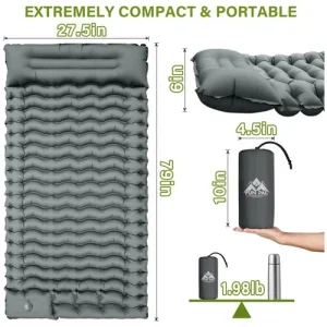 Ultralight Camping Sleeping Pad with Built-In Pump - Grey